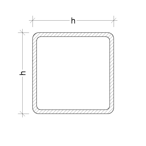 Sezione tubo quadro saldato in acciaio zincato Tubo quadro saldato 60x60x5 mm in acciaio inox Aisi 304