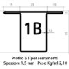 Profilo T serramenta 1B grezzo nero da 35 mm tagliato a misura Lamiera