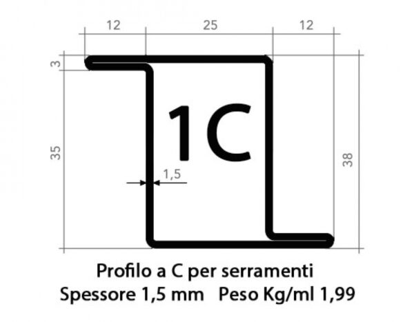 Profilo Z serramenta 1C grezzo nero da 35 mm tagliato a misura