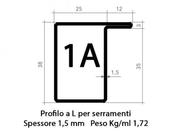 Profilo elle serramenta 1A grezzo nero da 35 mm tagliato a misura