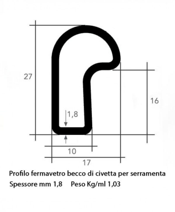 tubo saldato fermavetro arrotondato tr9 per serramenta in formato a freddo da nstro in ferro nero decapato lucido zincato sendzimir uni en 10305 3 BBBB