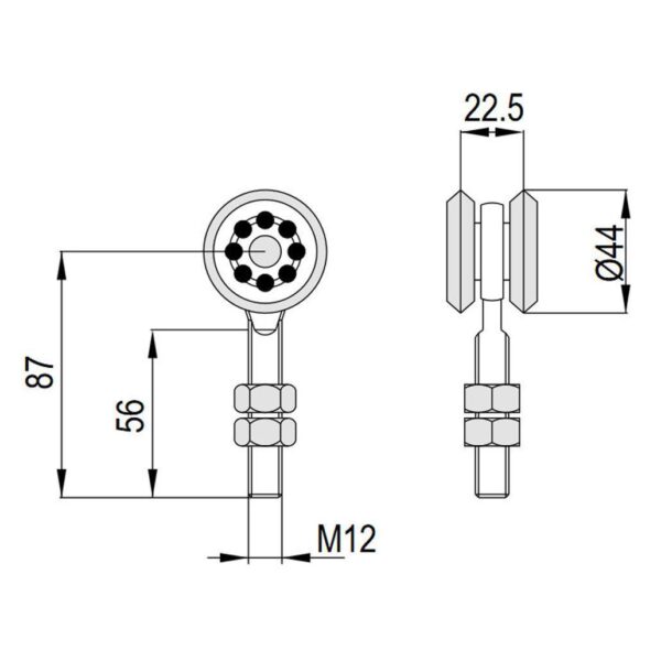 Scheda tecnica carrello con 2 ruote per binario monorotalia media MR2