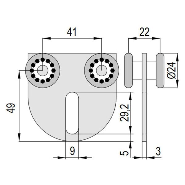 Scheda tecnica carrello fisso per monorotaia mignon zincata con 4 ruote